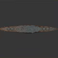 Detailed Military Battleship Model With Gray Hull Red Bottom Turrets And Antennas