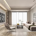 Modern Living Room Interior With Wall Mounted TV LED Strip Lights Light Chair And Coffee Table