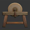 Traditional Manual Household Stone Mill with Wooden Stand Grinding Wheel and Handle