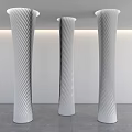 Three White Spiral Columns in Modern Minimalist Interior with Recessed Lighting 3d model