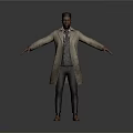 Man In Beige Coat With Shirt And Tie Standing With Arms Outstretched On Gray Background