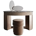 Modern Elegant Dressing Table With Marble Top Round Mirror And Matching Stool 3d model
