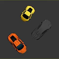 Three Stylish Cars Including Orange Convertible Yellow Sports And Gray Sedan Models
