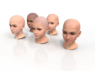 Multiple Bald Female Head Models in 3D Render With Varied Expressions 3d model