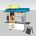 Functional Snack Cart With Blue Awning Menu Display Window And Chalkboard Menu 3d model