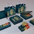 Navy Blue Gift Box Sets With Golden Patterns Open Boxes And Small Red Packages 3d model