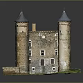 Detailed Castle Model With Gray Spires Brick Walls And Green Base 3d model
