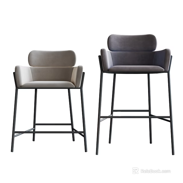 Modern Upholstered Bar Stools With Armrests And Metal Frame Design 3d model