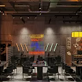 Industrial Bar Interior With Concrete Walls Neon Signs And Table Seating
