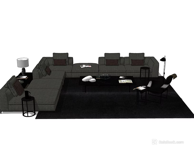 Modern Grey Sofa And Coffee Table Set With Side Table Floor Lamp And Rug 3d model