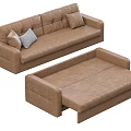 Modern Brown Convertible Sofa With Pull Out Section And Gray Patterned Cushions 3d model