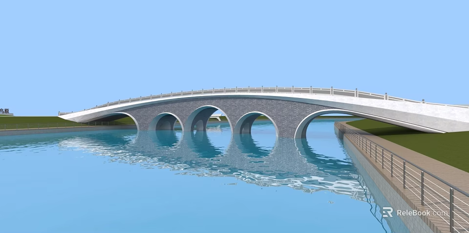 Arched Landscape Bridge With Multiple Arches Over Calm Water And Clear Reflection 3d model 