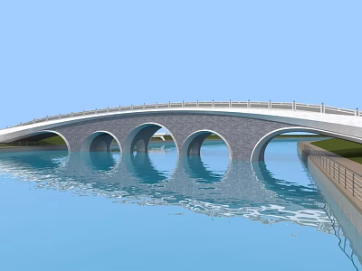 Arched Landscape Bridge With Multiple Arches Over Calm Water And Clear Reflection 3d model