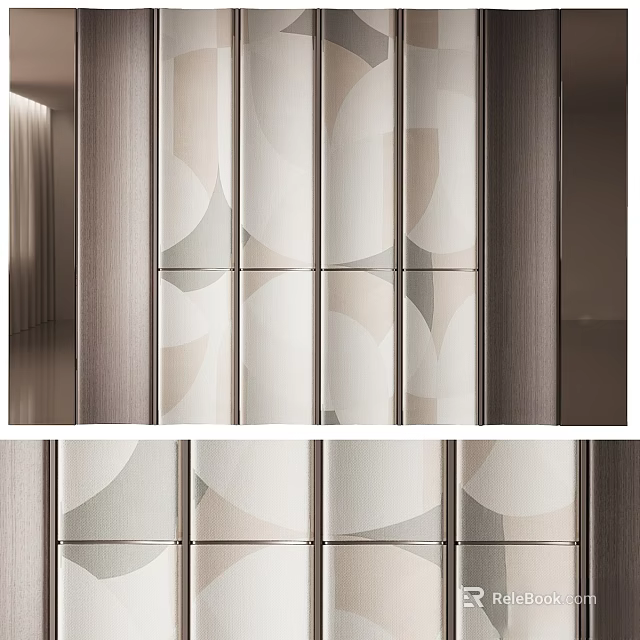 Modern Minimalist Background Wall Design With Circular Glass Panels And Wooden Frames 3d model 