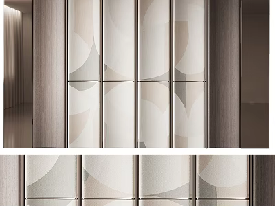 Modern Minimalist Background Wall Design With Circular Glass Panels And Wooden Frames 3d model