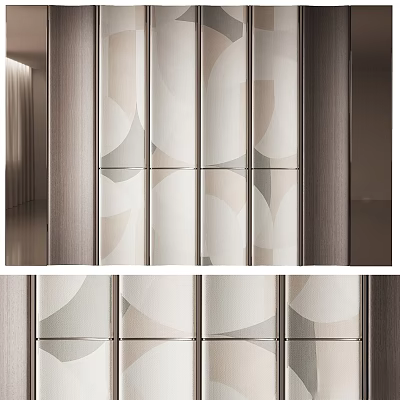 Modern Minimalist Background Wall Design With Circular Glass Panels And Wooden Frames 3d model