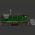 Two Vintage Green Locomotive Trains with Metal Railings and Chimneys