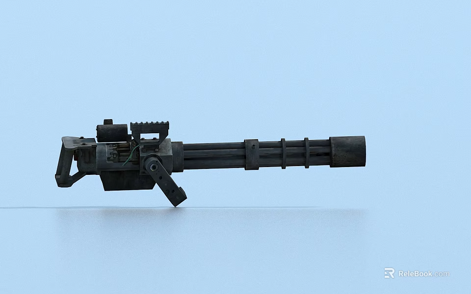Black Multi Barrel Machine Gun With Light Blue Background And Tactical Features 3d model