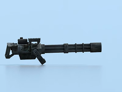 Black Multi Barrel Machine Gun With Light Blue Background And Tactical Features 3d model
