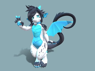 Game And Movie Character 3D Model With Black Hair Blue Horns And Waving Hand 3d model