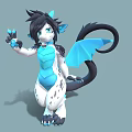 Game And Movie Character 3D Model With Black Hair Blue Horns And Waving Hand