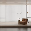 Modern Vertical Curtains in Minimalist Interior Design with Cozy Seating and Warm Atmosphere
