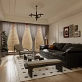 Cozy Vintage Style Living Room With Black Leather Sofa And Exquisite Wall Art Decorations