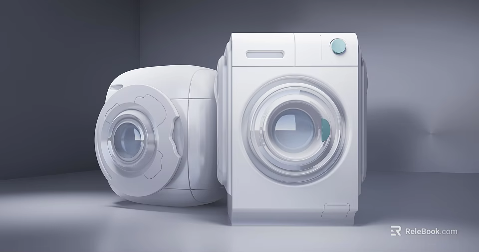 Two Modern White Washing Machines With Transparent Doors And Sleek Home Appliance Design 3d model 