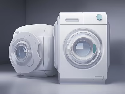 Two Modern White Washing Machines With Transparent Doors And Sleek Home Appliance Design 3d model