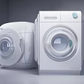 Two Modern White Washing Machines With Transparent Doors And Sleek Home Appliance Design