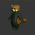 Cute 3D Red Panda Model With Orange Black Fur Standing Pose And Bushy Tail