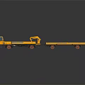 Yellow Flatbed Trailer Truck With Cab And Double Flatbed Sections On Dark Background 3d model