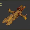 Yellow Rustic Starship With Multiple Engines And Textured Surface For Space Exploration 3d model