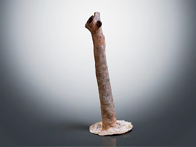 Tall Slender Decorative Wooden Sculpture with Textured Surface and Stone Base 3d model