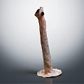 Tall Slender Decorative Wooden Sculpture with Textured Surface and Stone Base