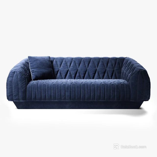 Elegant Navy Blue Quilted Velvet Double Seater Sofa For Modern Cozy Living Room Interior 3d model 