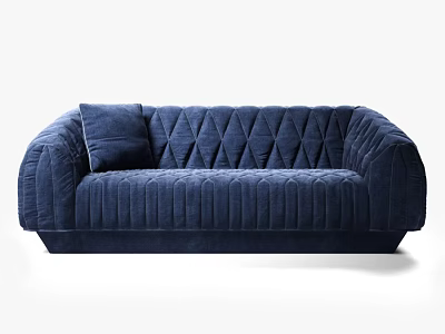 Elegant Navy Blue Quilted Velvet Double Seater Sofa For Modern Cozy Living Room Interior 3d model
