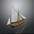 Sailing Boat Model With White Sails Wooden Hull And Mast Structure