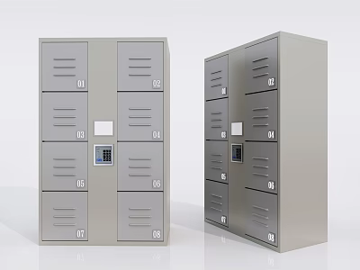 Sturdy Metal Storage Lockers With Numbered Doors And Electronic Access Panel 3d model