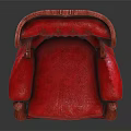 Red Leather Armchair with Tufted Back Design and Carved Wooden Legs in Luxurious Style