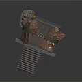 Scenic Construction Component Featuring Arch Staircase Support Platform And Metal Railings