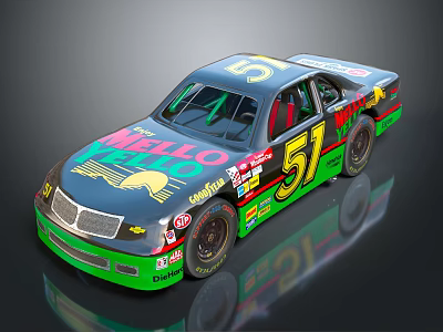 NASCAR Number 51 Race Car With Blue Green Red Color And MILKO Logos 3d model