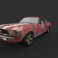 Vintage Rusty Red Sports Car With White Stripes Black Wheels And Gold Spokes