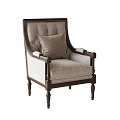 Classic Accent Chair With Tufted Back Beige Upholstery Wooden Frame And Armrests