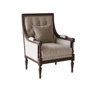 Classic Accent Chair With Tufted Back Beige Upholstery Wooden Frame And Armrests 3d model