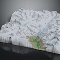 Detailed 3D Terrain Model With Snowy Mountains And Flowing River Landscape