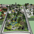 Public Park Layout Design With Green Spaces Playgrounds Trees And Water Features