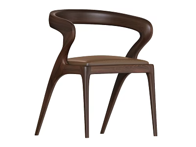 Stylish Modern Accent Chair With Dark Wood Frame Curved Arms And Leather Seat 3d model
