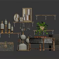 Vintage Building Interior With Wooden Shelves Candlesticks Potted Plant And Decorative Accents