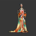 Elegant Female Character In Traditional Colorful Robe With Phoenix Pattern And Flowing Skirt Design